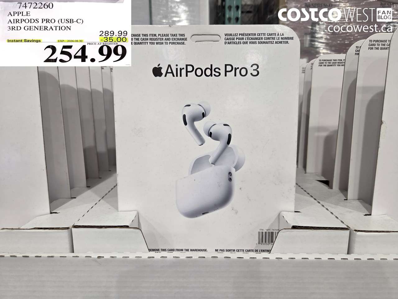 7472260 APPLE AIRPODS PRO (USB-C) 3RD GENERATION ($35.00 INSTANT SAVINGS EXPIRES ON 2026-08-30) $254.99