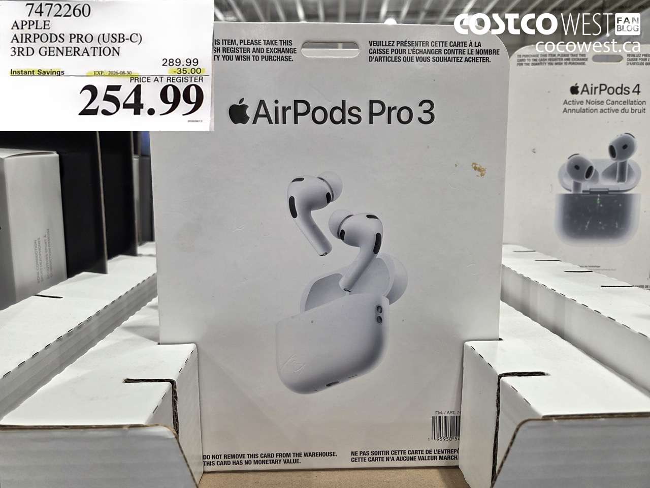 7472260 APPLE AIRPODS PRO (USB-C) 3RD GENERATION ($35.00 INSTANT SAVINGS EXPIRES ON 2026-08-30) $254.99