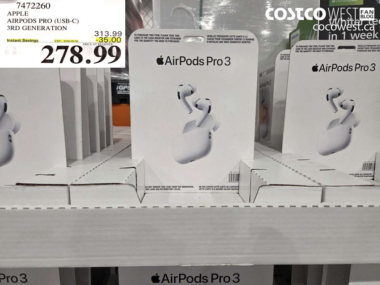 7472260 APPLE AIRPODS PRO (USB-C) 3RD GENERATION ($35.00 INSTANT SAVINGS EXPIRES ON 2026-09-06) $278.99