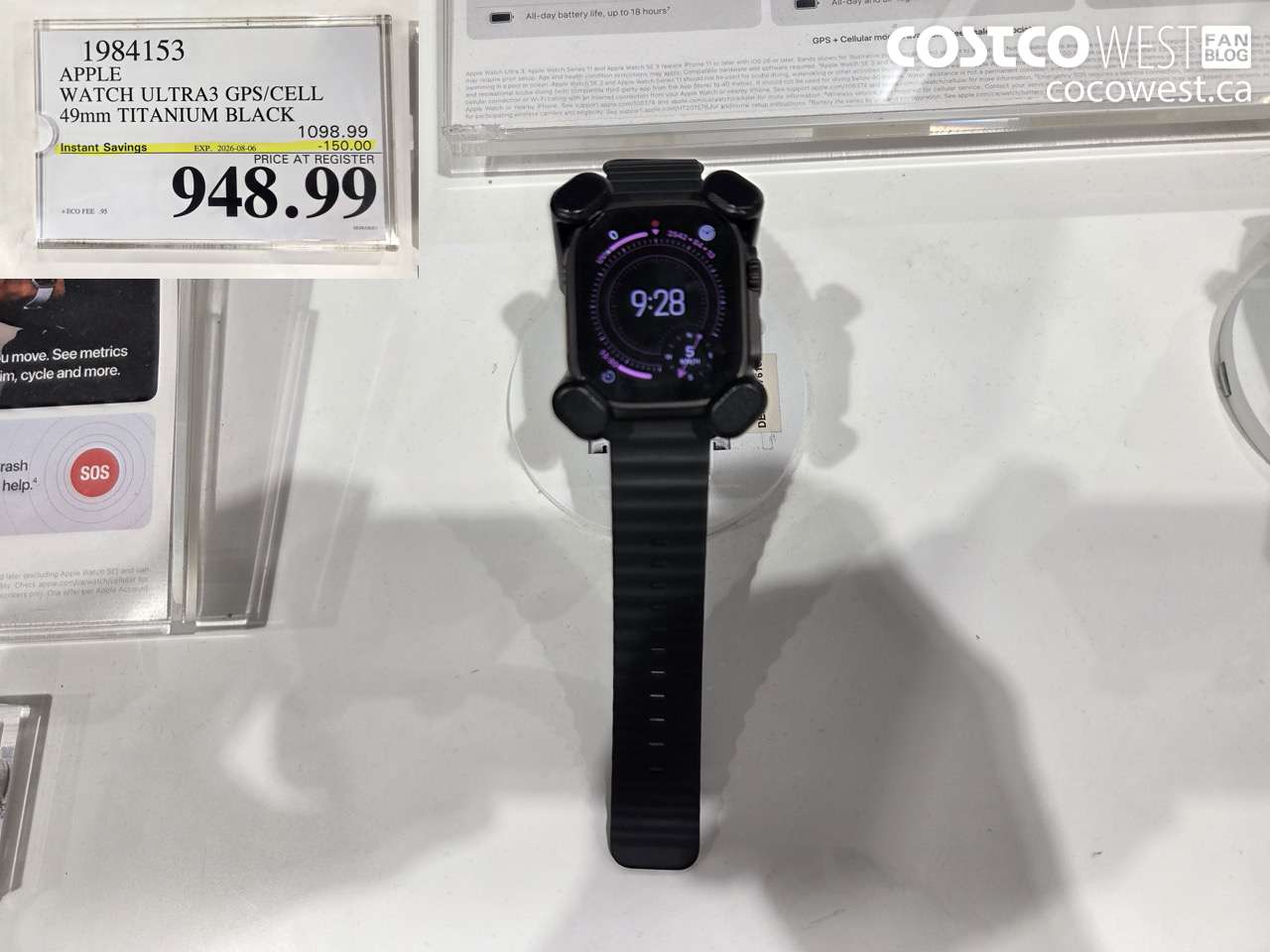 1984153 APPLE WATCH ULTRA3 GPS/CELL 49MM TITANIUM BLACK ($150.00 INSTANT SAVINGS EXPIRES ON 2026-08-06) $948.99