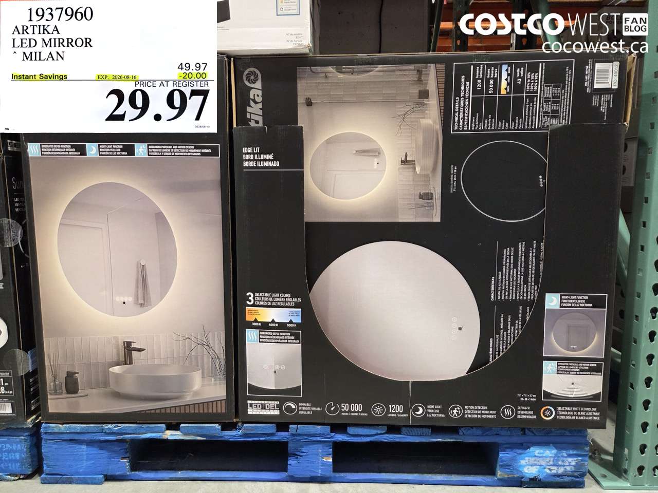 1937960 ARTIKA LED MIRROR MILAN ($20.00 INSTANT SAVINGS EXPIRES ON 2026-08-16) $29.97