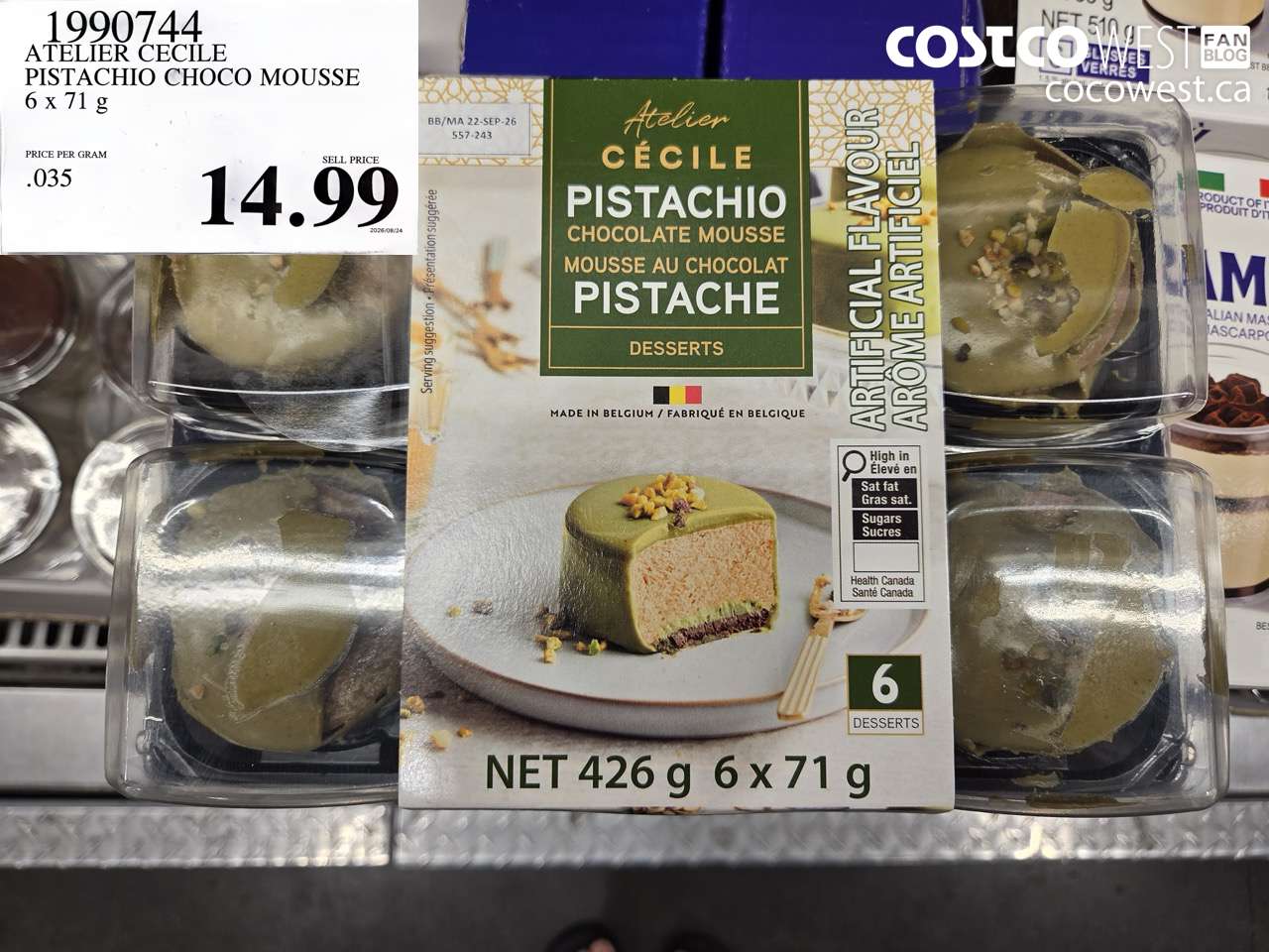 1990744 ATELIER CECILE PISTACHIO CHOCO MOUSSE 6 X 71 G $14.99