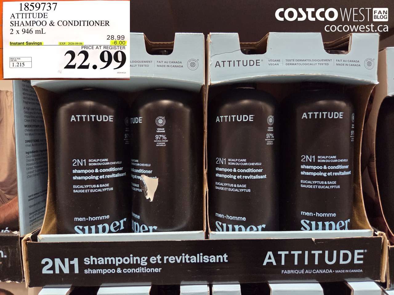 1859737 ATTITUDE SHAMPOO & CONDITIONER 2 X 946 ML ($6.00 INSTANT SAVINGS EXPIRES ON 2026-09-06) $22.99
