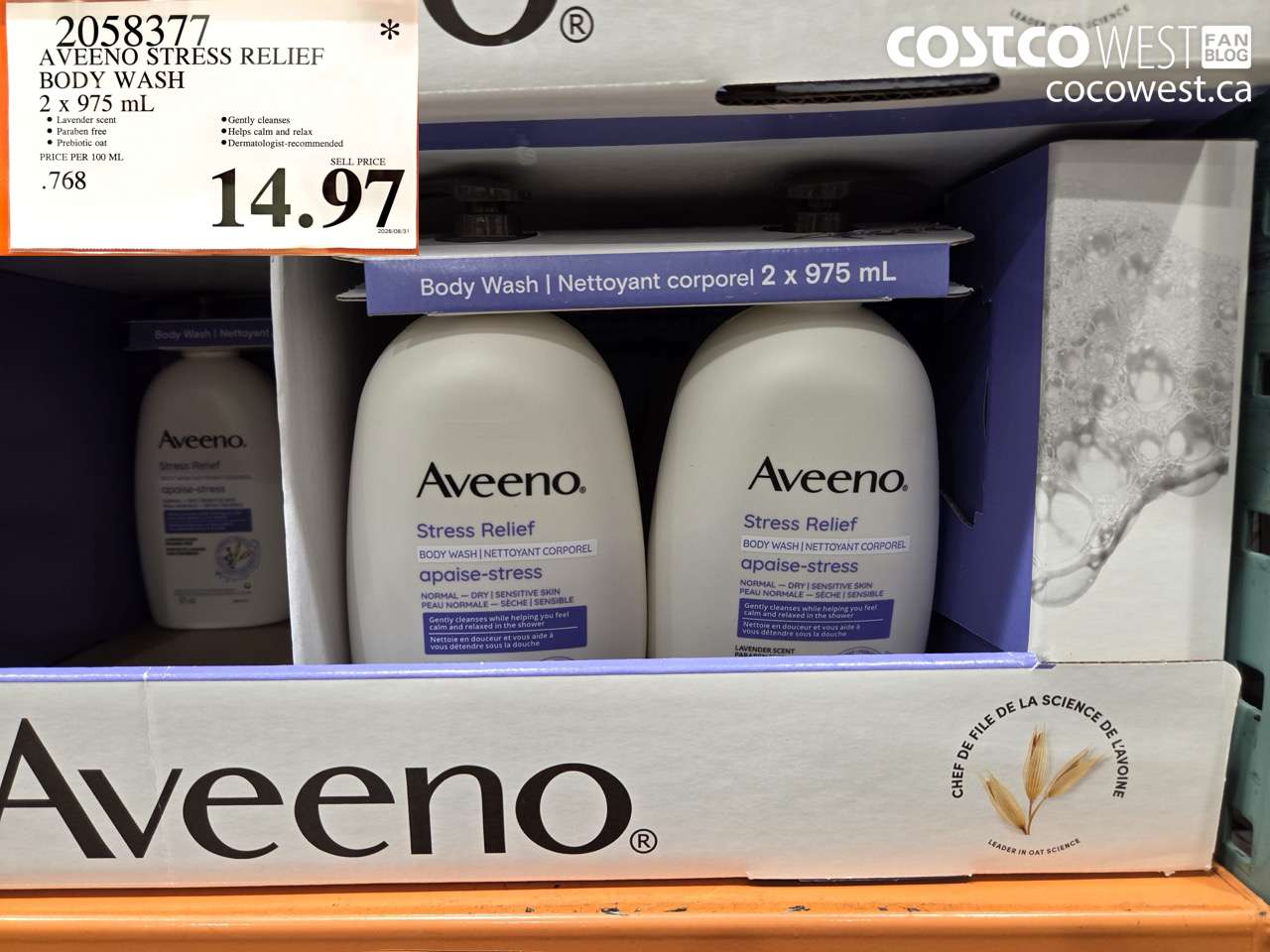2058377 AVEENO STRESS RELIEF BODY WASH 2 X 975 ML $14.97