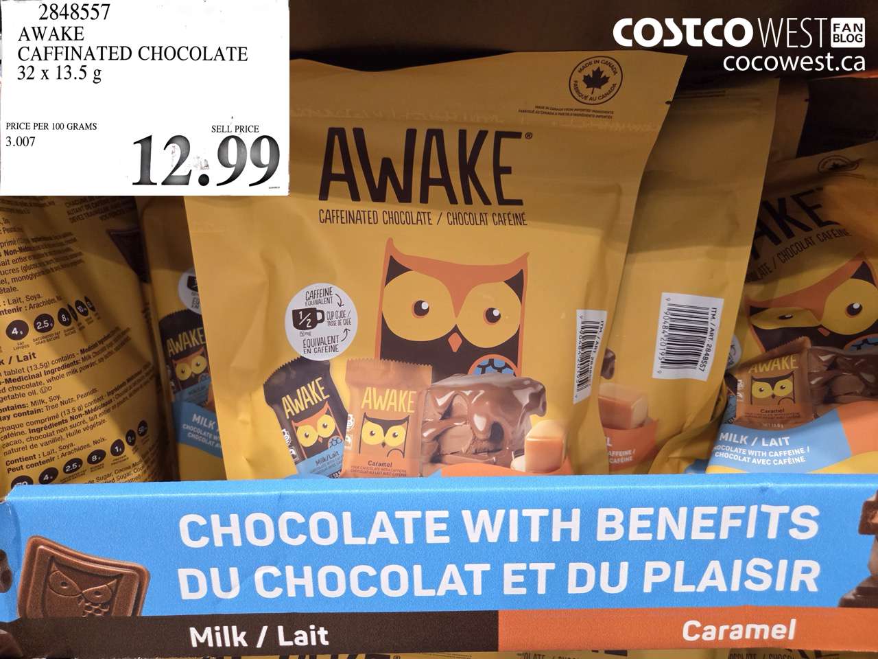 2848557 AWAKE CAFFEINATED CHOCOLATE 32 X 13.5 G $12.99
