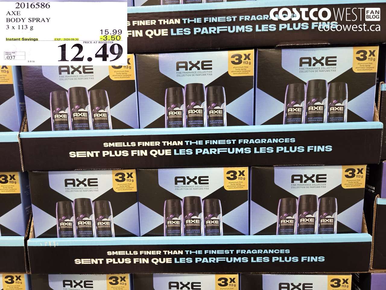 2016586 AXE BODY SPRAY 3 X 113 G ($3.50 INSTANT SAVINGS EXPIRES ON 2026-08-30) $12.49