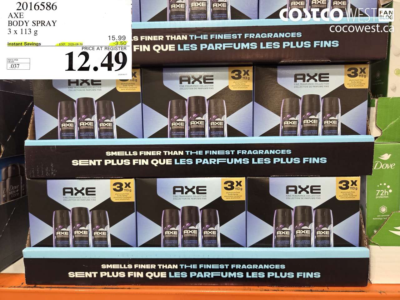 2016586 AXE BODY SPRAY 3 X 113 G ($3.50 INSTANT SAVINGS EXPIRES ON 2026-08-30) $12.49