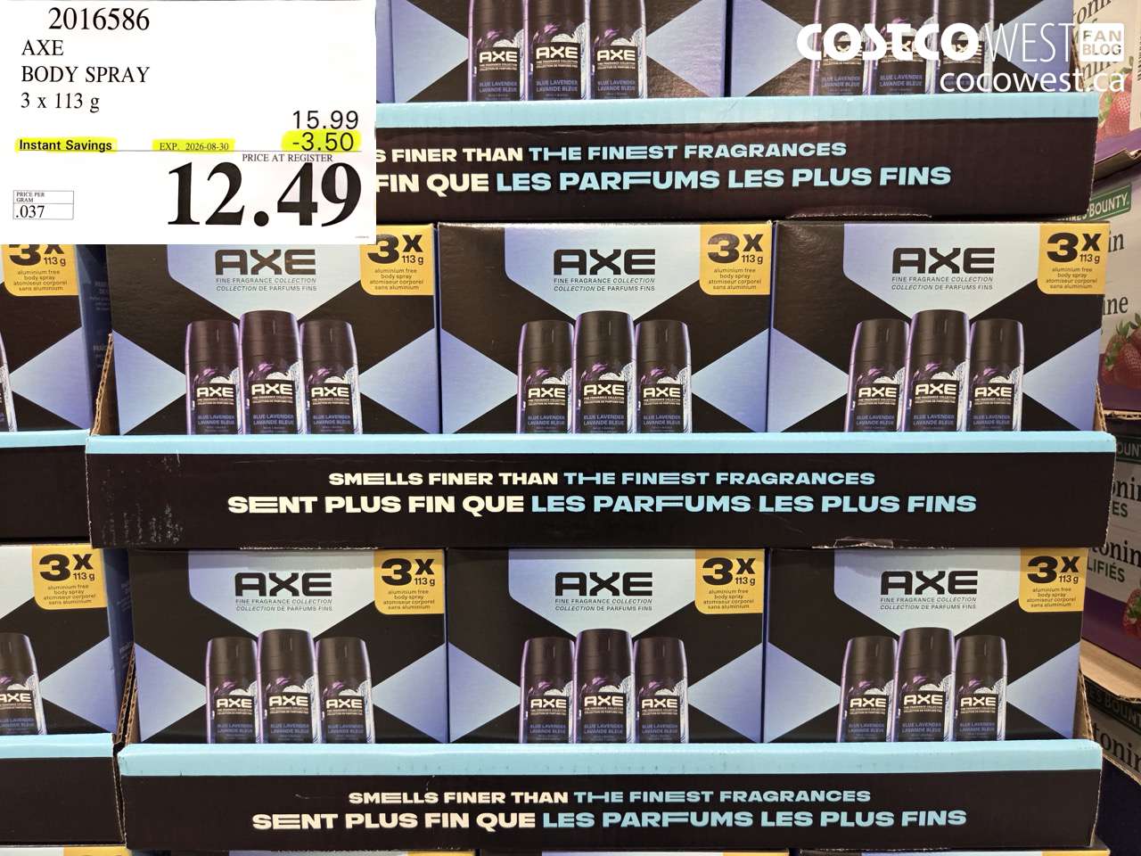 2016586 AXE BODY SPRAY 3 X 113 G ($3.50 INSTANT SAVINGS EXPIRES ON 2026-08-30) $12.49