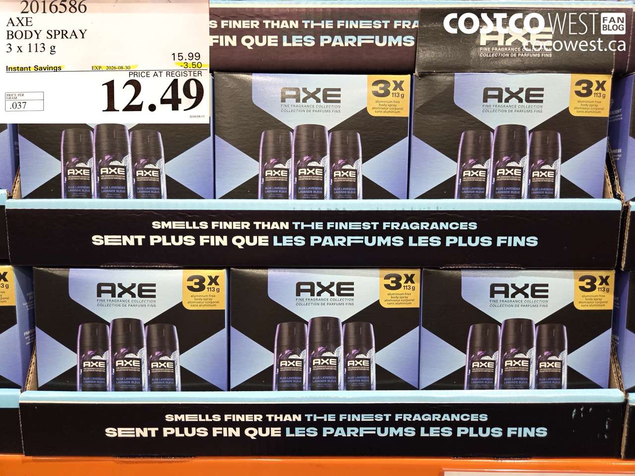 2016586 AXE BODY SPRAY 3 X 113 G ($3.50 INSTANT SAVINGS EXPIRES ON 2026-08-30) $12.49