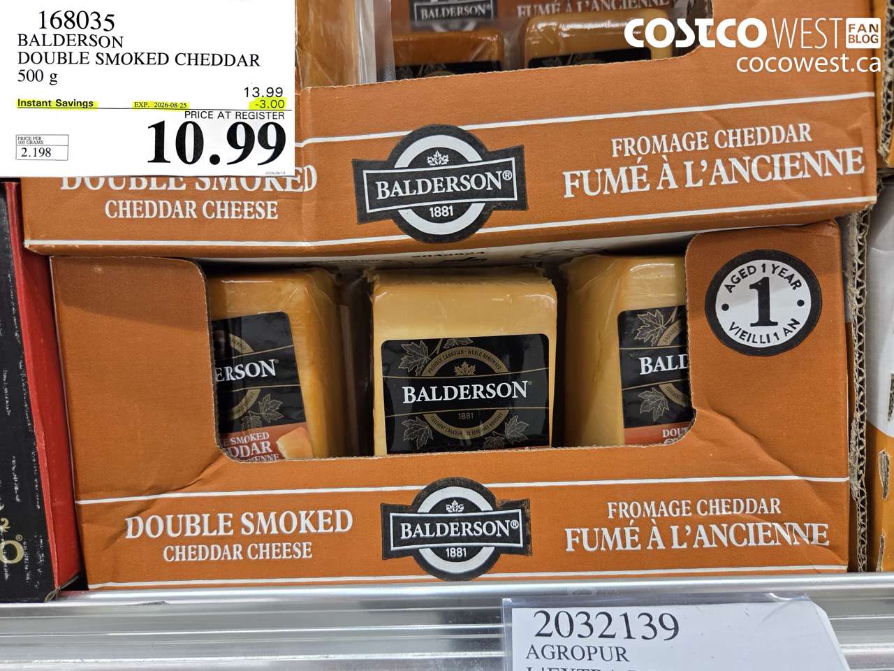 168035 BALDERSON DOUBLE SMOKED CHEDDAR 500 G ($3.00 INSTANT SAVINGS EXPIRES ON 2026-08-25) $10.99