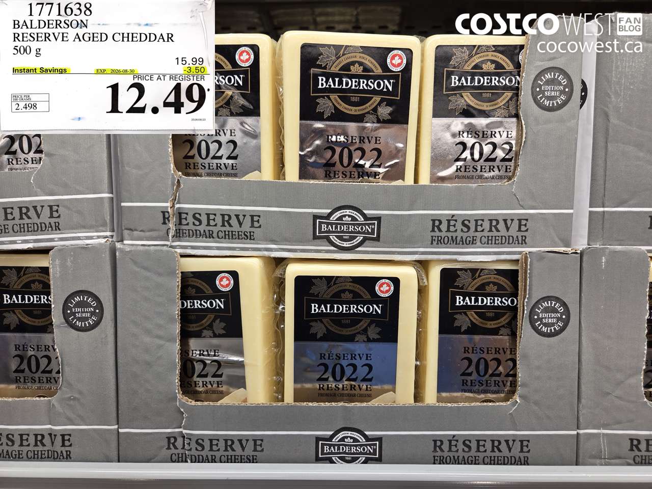 1771638 BALDERSON RESERVE AGED CHEDDAR 500 G ($3.50 INSTANT SAVINGS EXPIRES ON 2026-08-30) $12.49