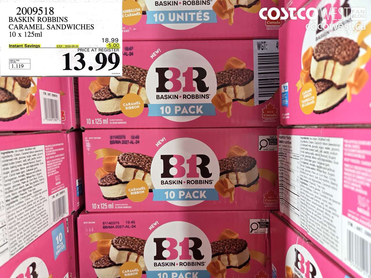 2009518 BASKIN ROBBINS CARAMEL SANDWICHES 10 X 125ML ($5.00 INSTANT SAVINGS EXPIRES ON 2026-09-06) $13.99