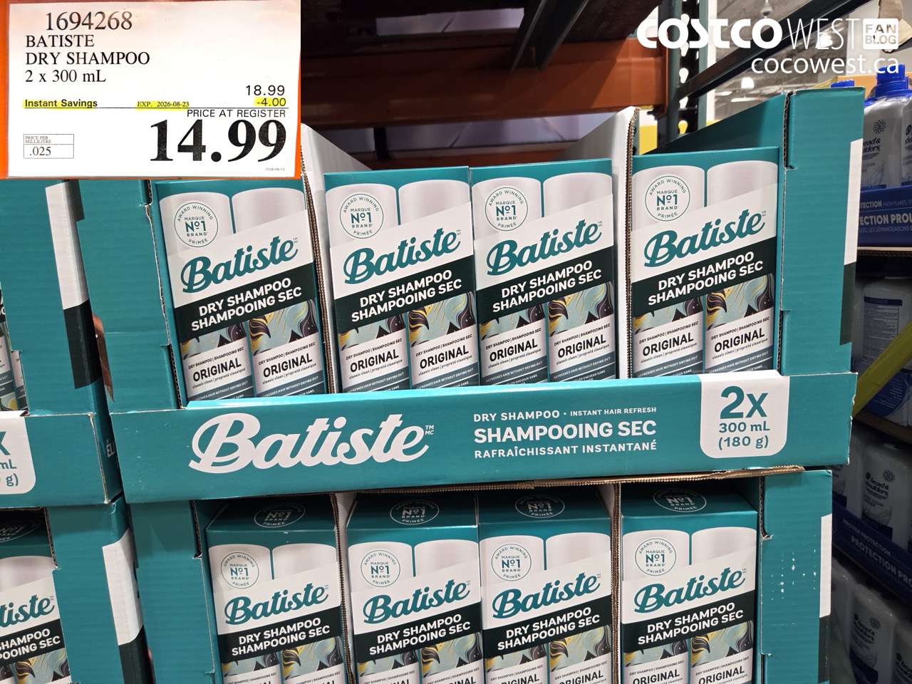 1694268 BATISTE DRY SHAMPOO 2 X 300 ML ($4.00 INSTANT SAVINGS EXPIRES ON 2026-08-23) $14.99