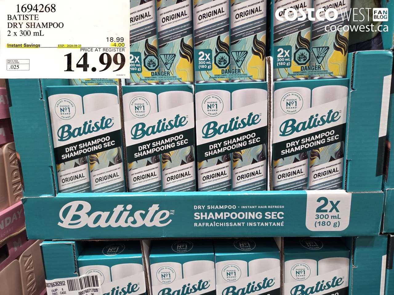 1694268 BATISTE DRY SHAMPOO 2 X 300 ML ($4.00 INSTANT SAVINGS EXPIRES ON 2026-08-23) $14.99