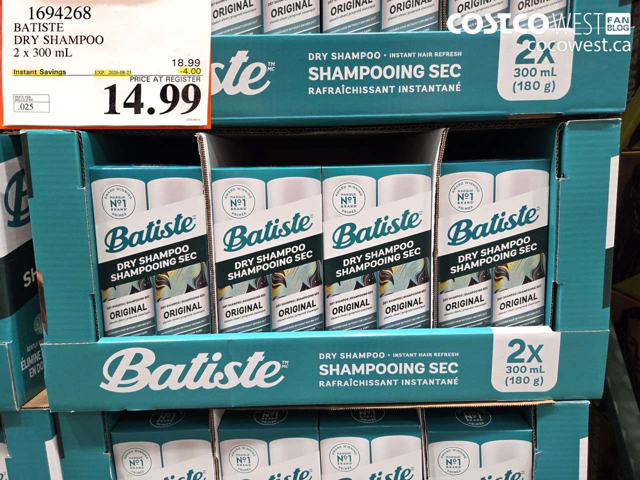 1694268 BATISTE DRY SHAMPOO 2 X 300 ML ($4.00 INSTANT SAVINGS EXPIRES ON 2026-08-23) $14.99