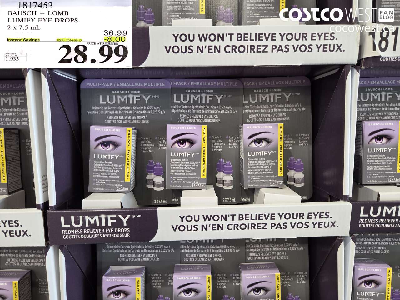 1817453 BAUSCH + LOMB LUMIFY EYE DROPS 2 X 7.5 ML ($8.00 INSTANT SAVINGS EXPIRES ON 2026-09-13) $28.99