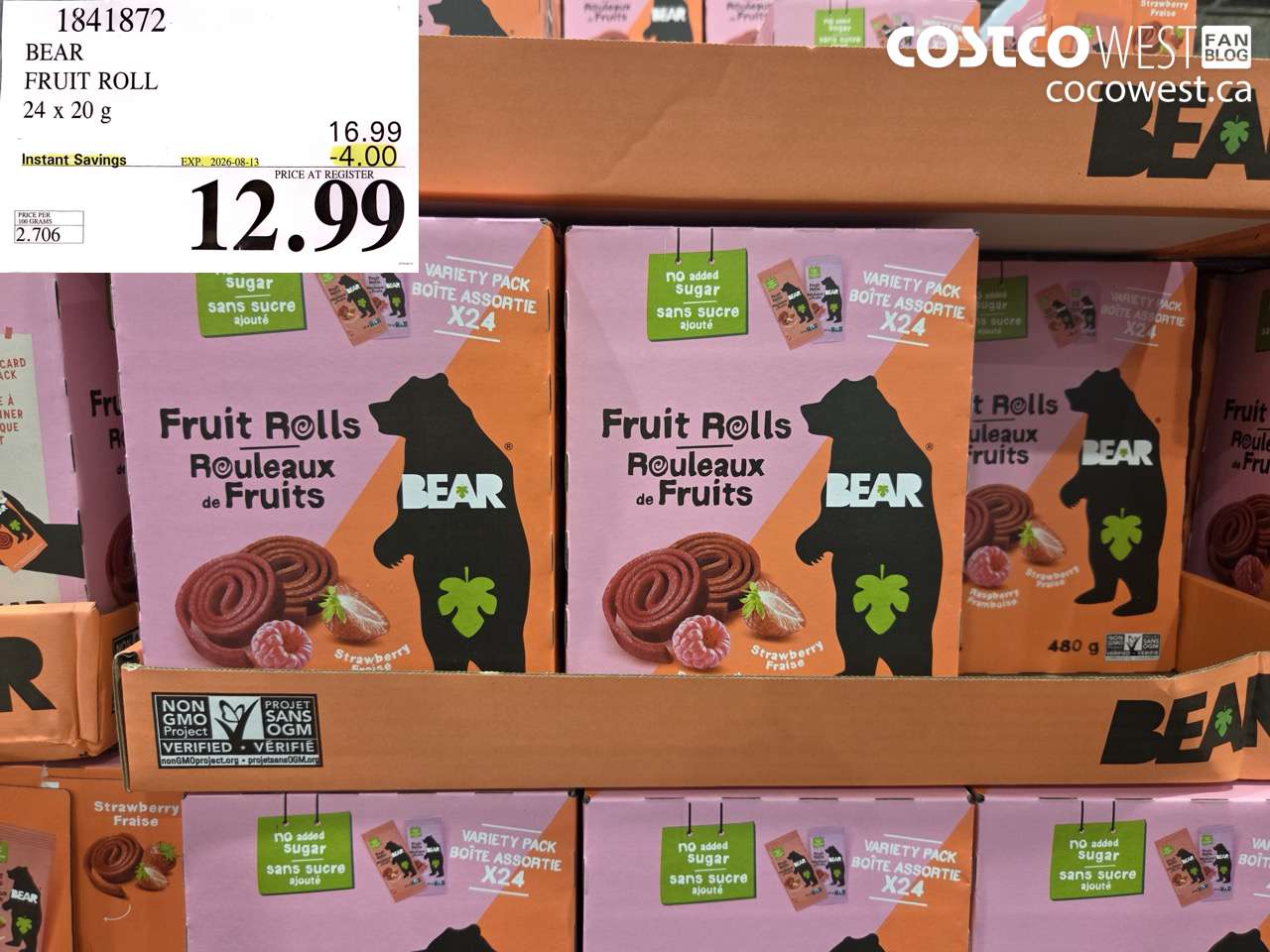 1841872 BEAR FRUIT ROLL 24 X 20 G ($4.00 INSTANT SAVINGS EXPIRES ON 2026-08-13) $12.99