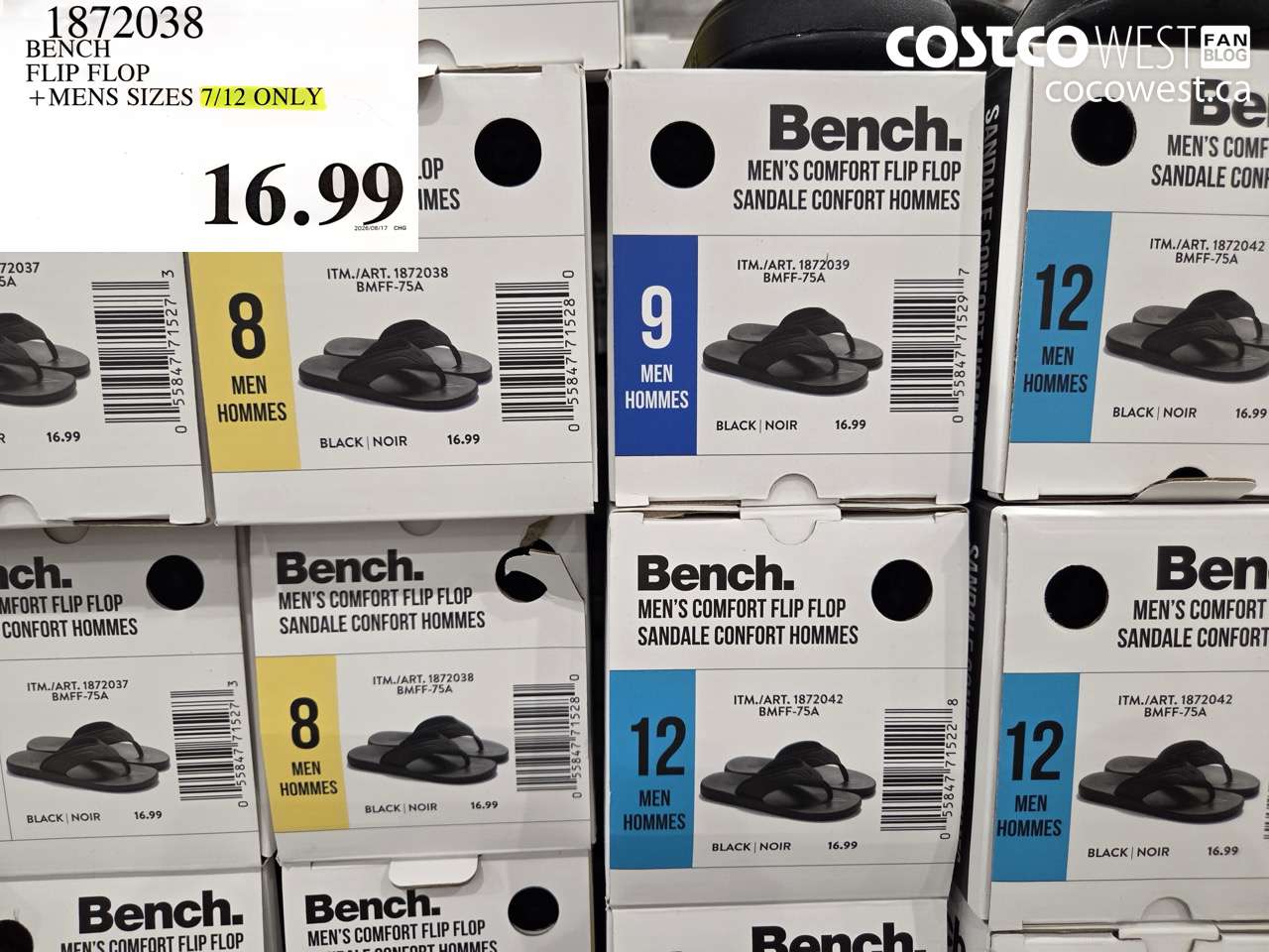 1872038 BENCH FLIP FLOP MENS SIZES 7/12 ONLY $16.99