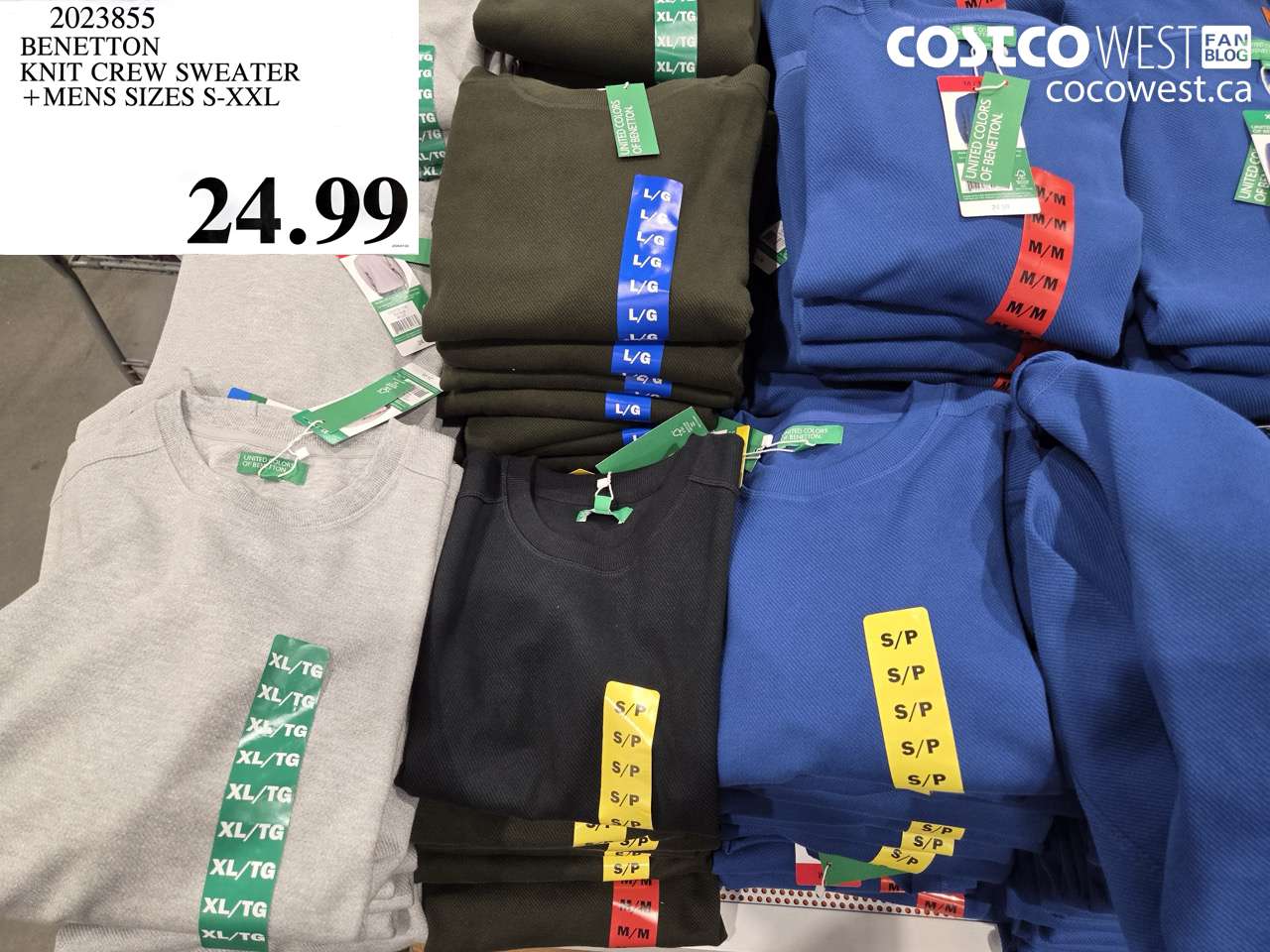 2023855 BENETTON KNIT CREW SWEATER MENS SIZES S-XXL $24.99