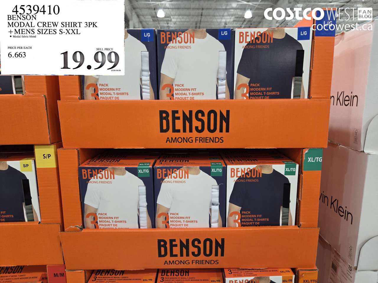 4539410 BENSON MODAL CREW SHIRT 3PK MENS SIZES S-XXL $19.99