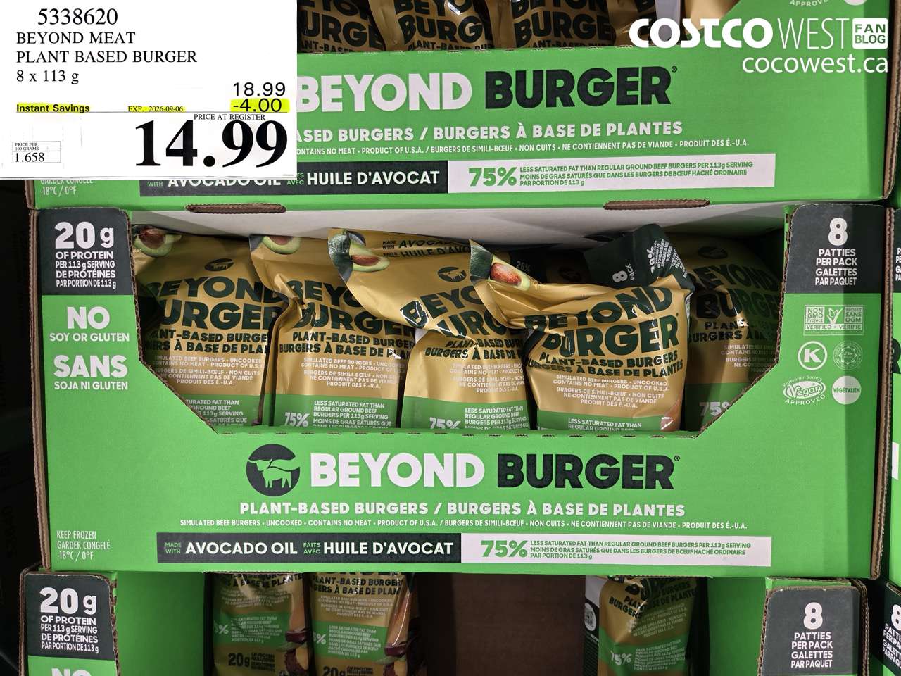 5338620 BEYOND MEAT PLANT BASED BURGER 8 X 113 G ($4.00 INSTANT SAVINGS EXPIRES ON 2026-09-06) $14.99