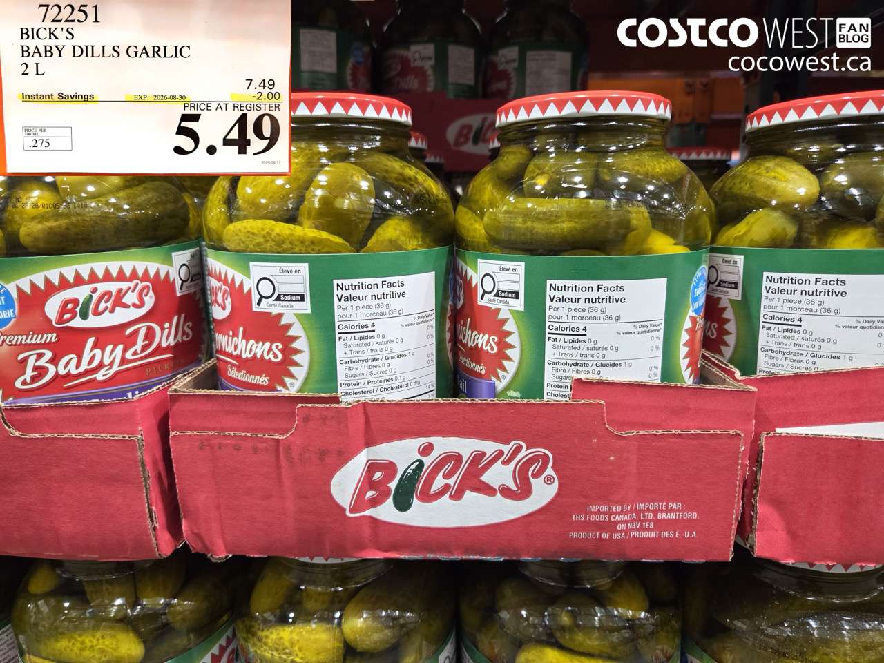 72251 BICK'S BABY DILLS GARLIC 2 L ($2.00 INSTANT SAVINGS EXPIRES ON 2026-08-30) $5.49