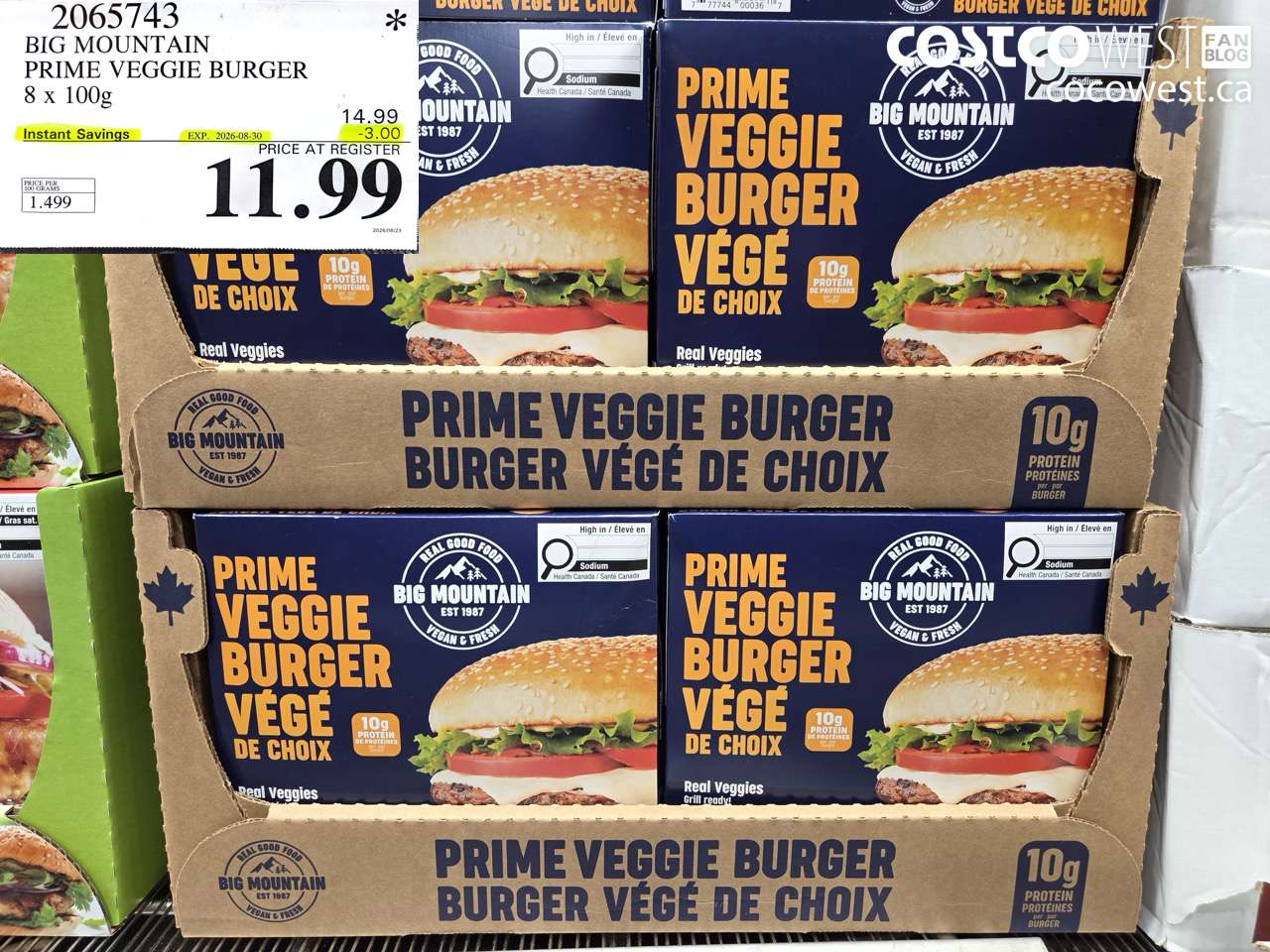 2065743 BIG MOUNTAIN PRIME VEGGIE BURGER 8 X 100G ($3.00 INSTANT SAVINGS EXPIRES ON 2026-08-30) $11.99