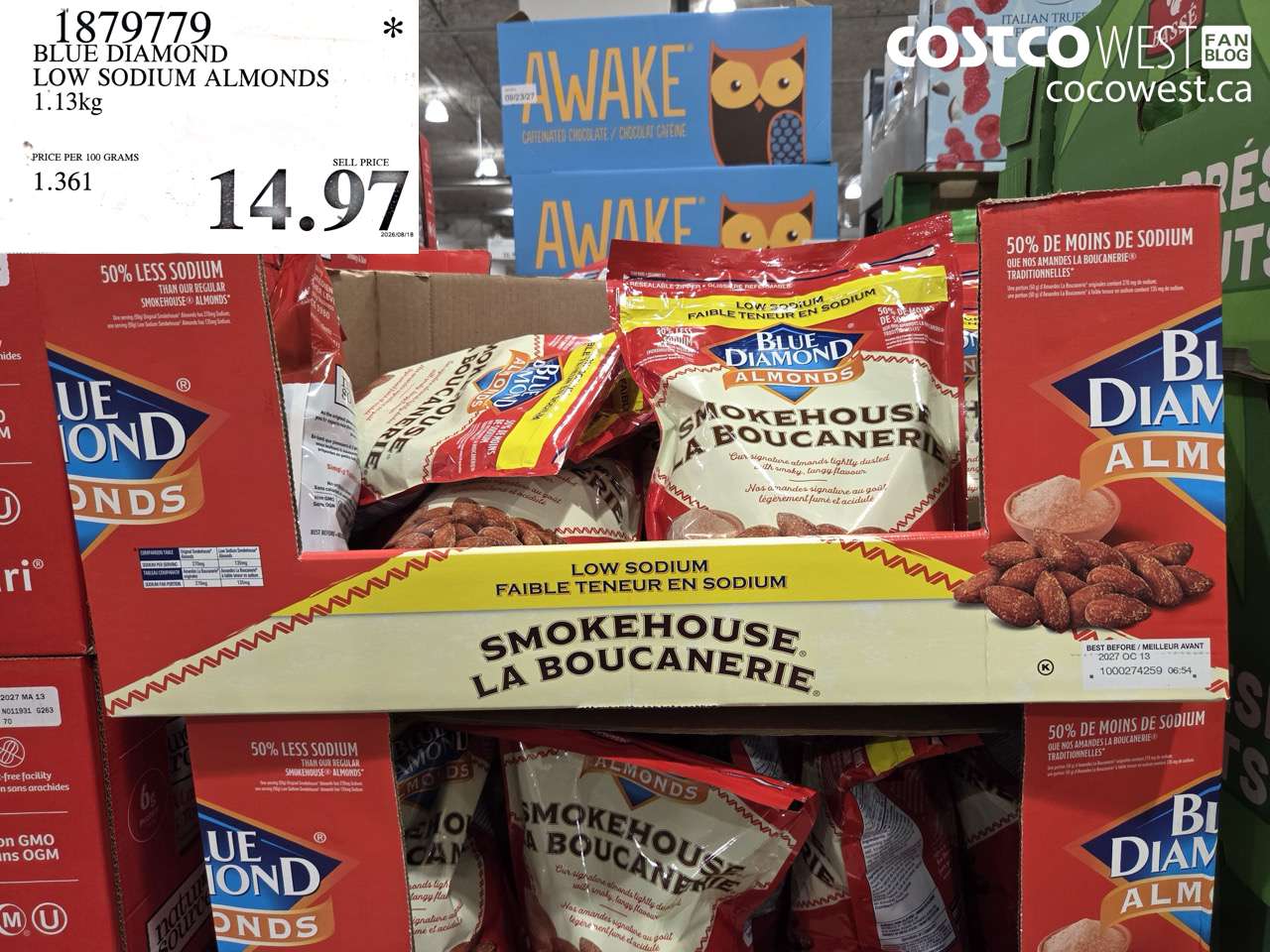 1879779 BLUE DIAMOND LOW SODIUM ALMONDS 1.13KG $14.97