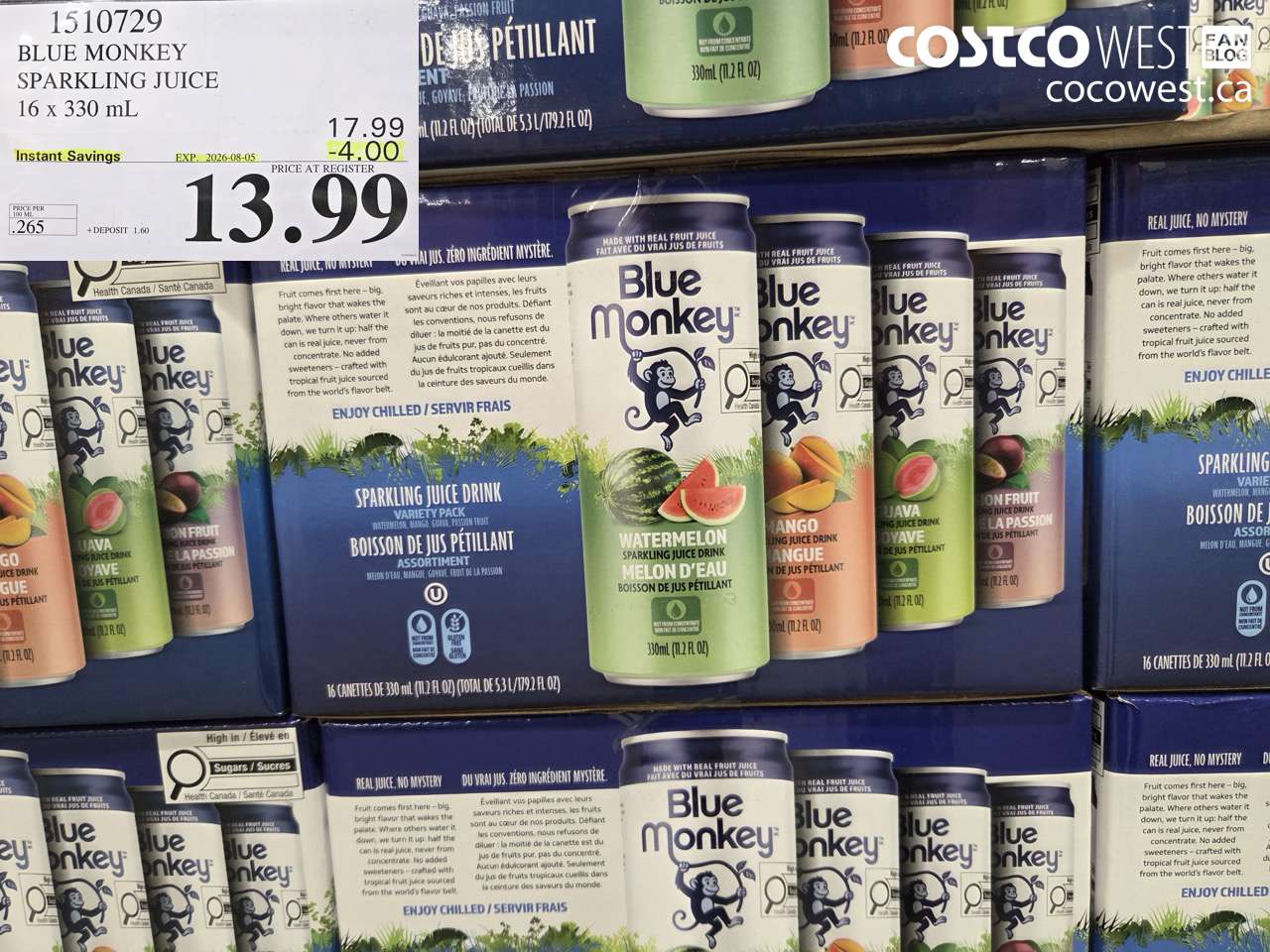 1510729 BLUE MONKEY SPARKLING JUICE 16 X 330 ML ($4.00 INSTANT SAVINGS EXPIRES ON 2026-08-05) $13.99