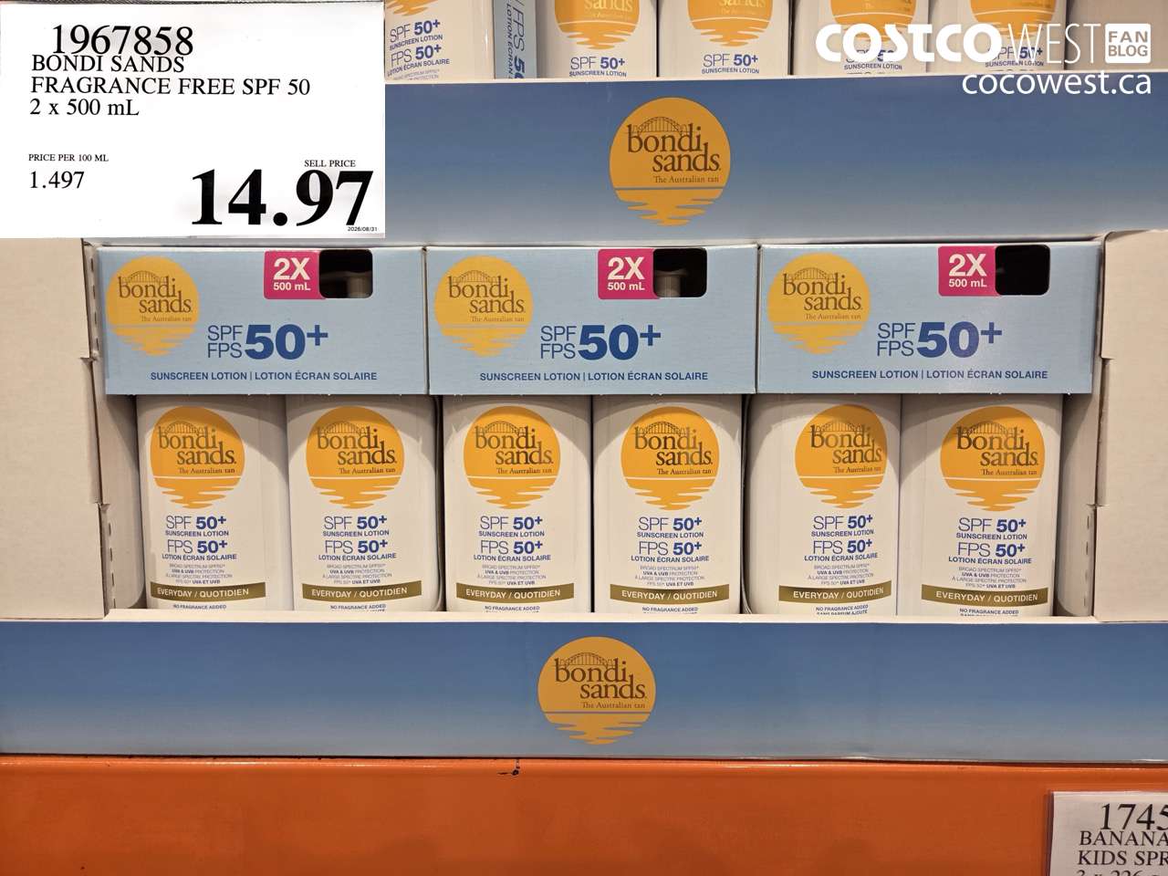 1967858 BONDI SANDS FRAGRANCE FREE SPF 50 2 X 500 ML $14.97