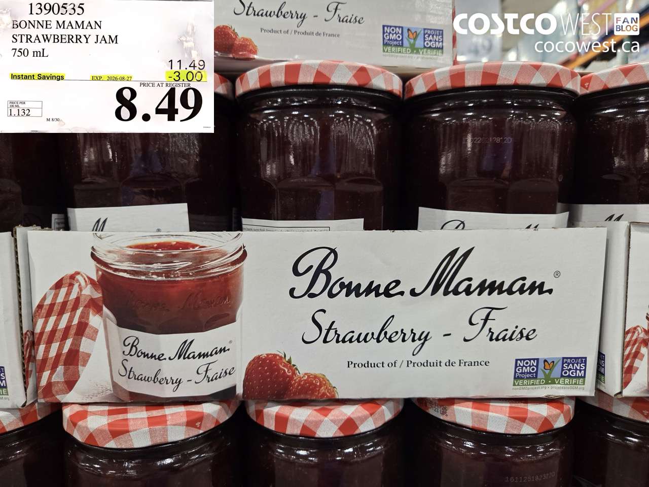 1390535 BONNE MAMAN STRAWBERRY JAM 750 ML ($3.00 INSTANT SAVINGS EXPIRES ON 2026-08-27) $8.49