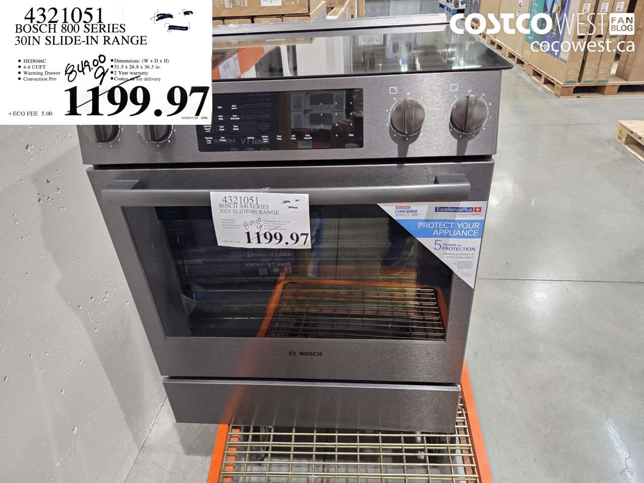 4321051 BOSCH 800 SERIES 30IN SLIDE-IN RANGE $849.00