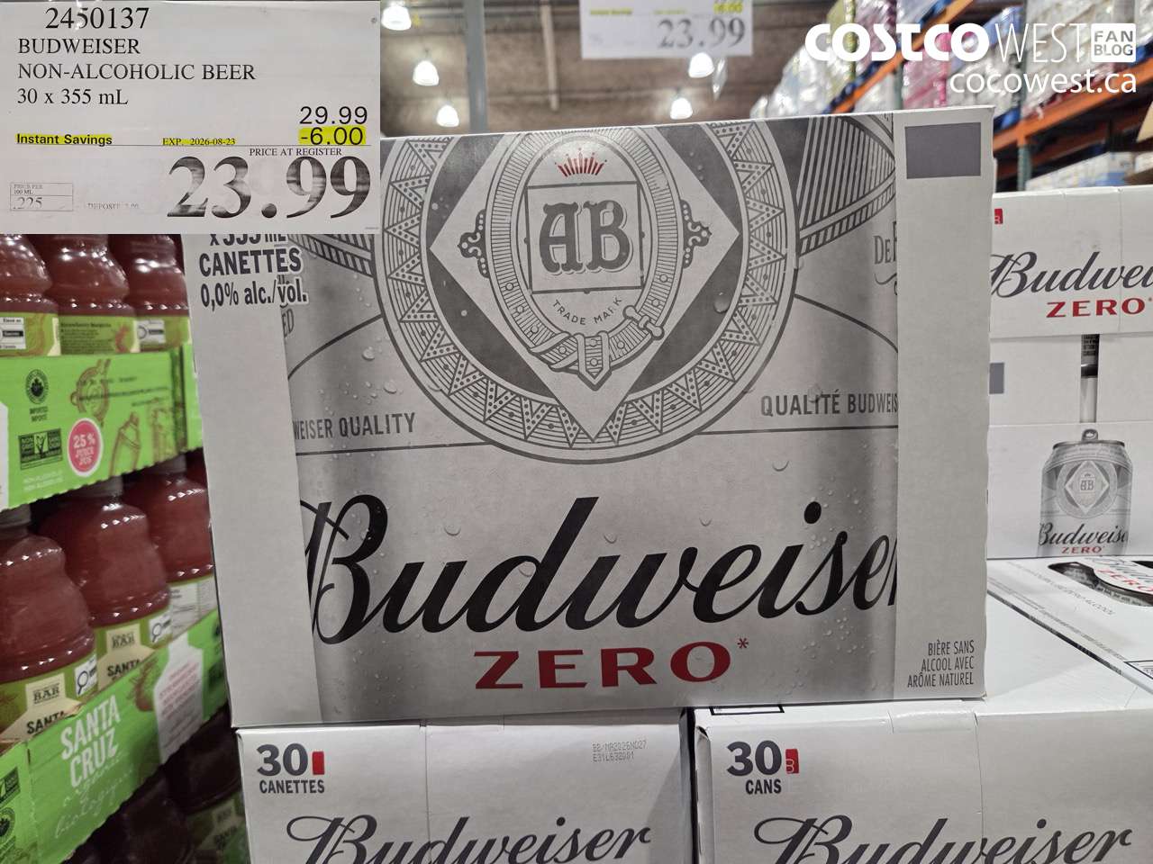 2450137 BUDWEISER NON-ALCOHOLIC BEER 30 X 355 ML ($6.00 INSTANT SAVINGS EXPIRES ON 2026-08-23) $23.99