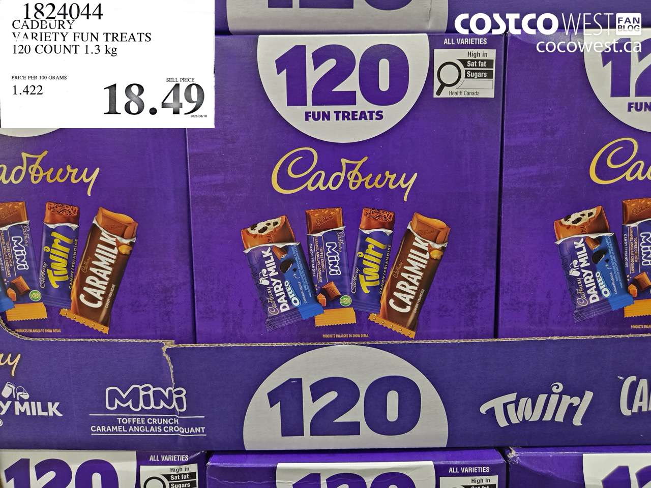 1824044 CADBURY VARIETY FUN TREATS 120 COUNT 1.3 KG $18.49