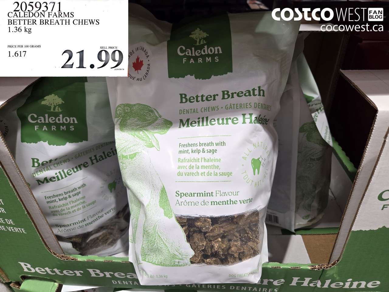 2059371 CALEDON FARMS BETTER BREATH CHEWS 1.36 KG $21.99