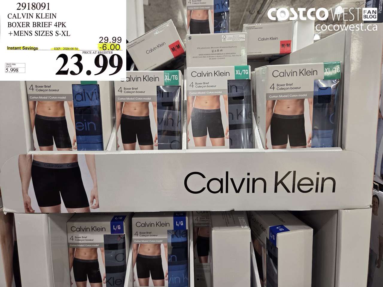 2918091 CALVIN KLEIN BOXER BRIEF 4PK MENS SIZES S-XL ($6.00 INSTANT SAVINGS EXPIRES ON 2026-08-30) $23.99