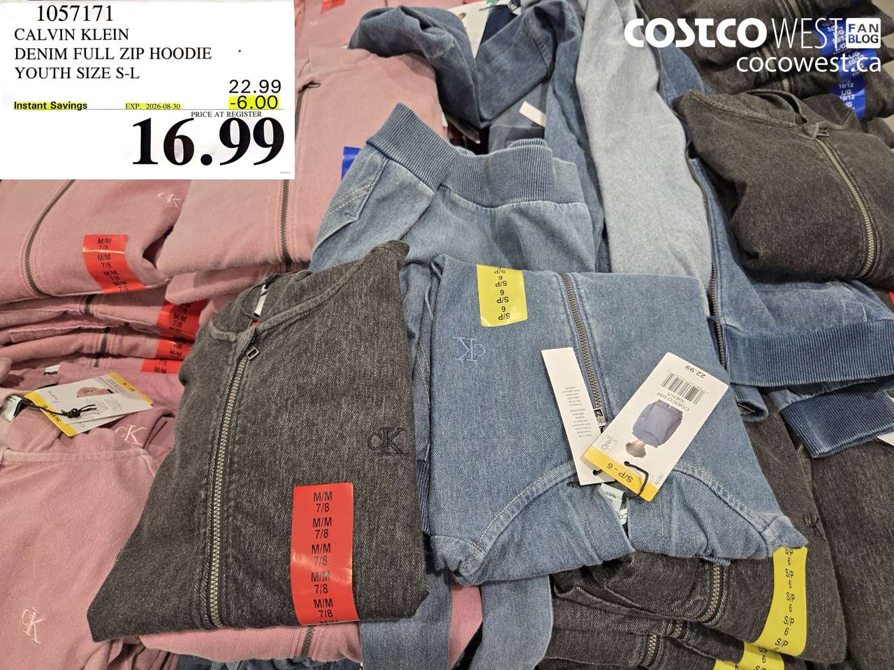 1057171 CALVIN KLEIN DENIM FULL ZIP HOODIE YOUTH SIZE S-L ($6.00 INSTANT SAVINGS EXPIRES ON 2026-08-30) $16.99