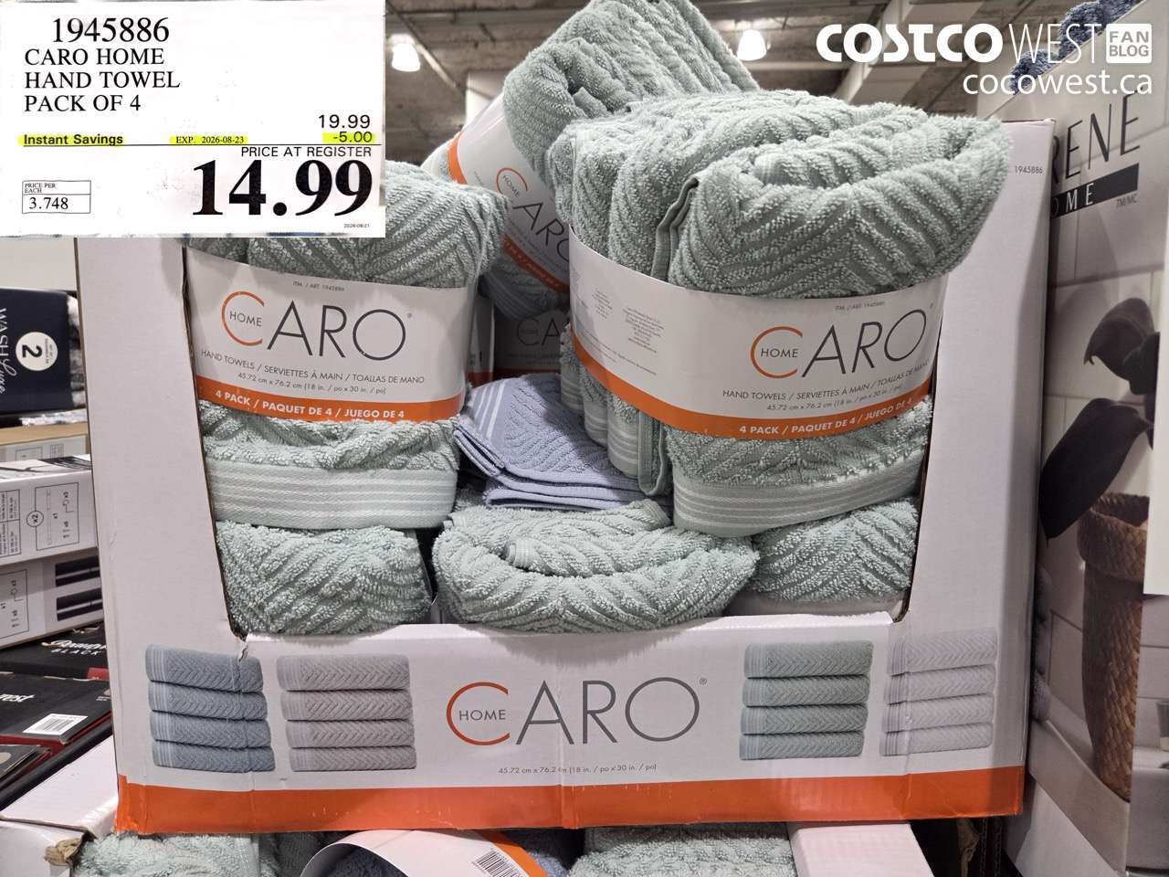 1945886 CARO HOME HAND TOWEL PACK OF 4 ($5.00 INSTANT SAVINGS EXPIRES ON 2026-08-23) $14.99