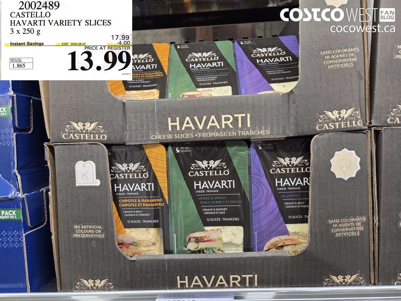 2002489 CASTELLO HAVARTI VARIETY SLICES 3 X 250 G ($4.00 INSTANT SAVINGS EXPIRES ON 2026-08-23) $13.99