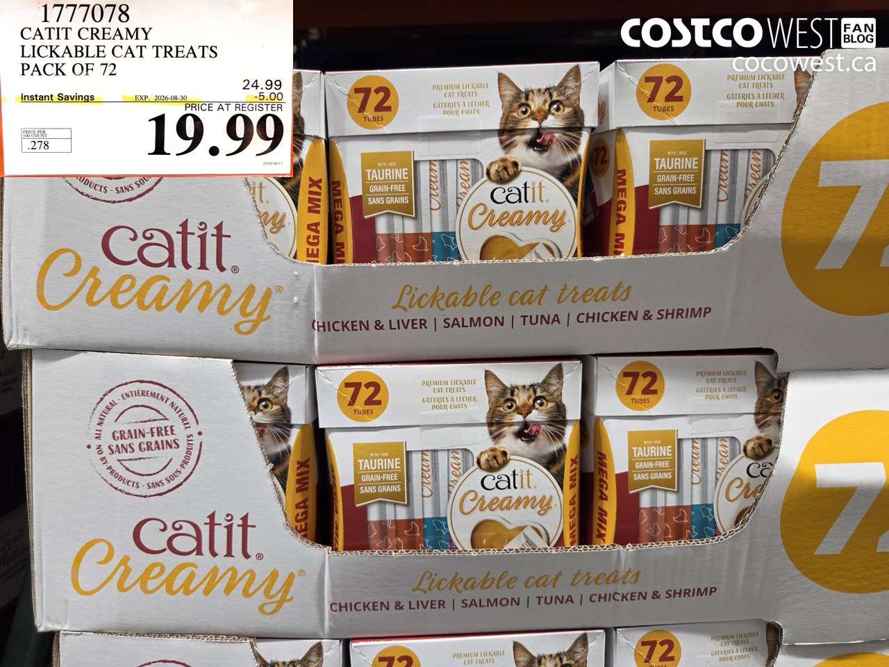 1777078 CATIT CREAMY LICKABLE CAT TREATS PACK OF 72 ($5.00 INSTANT SAVINGS EXPIRES ON 2026-08-30) $19.99