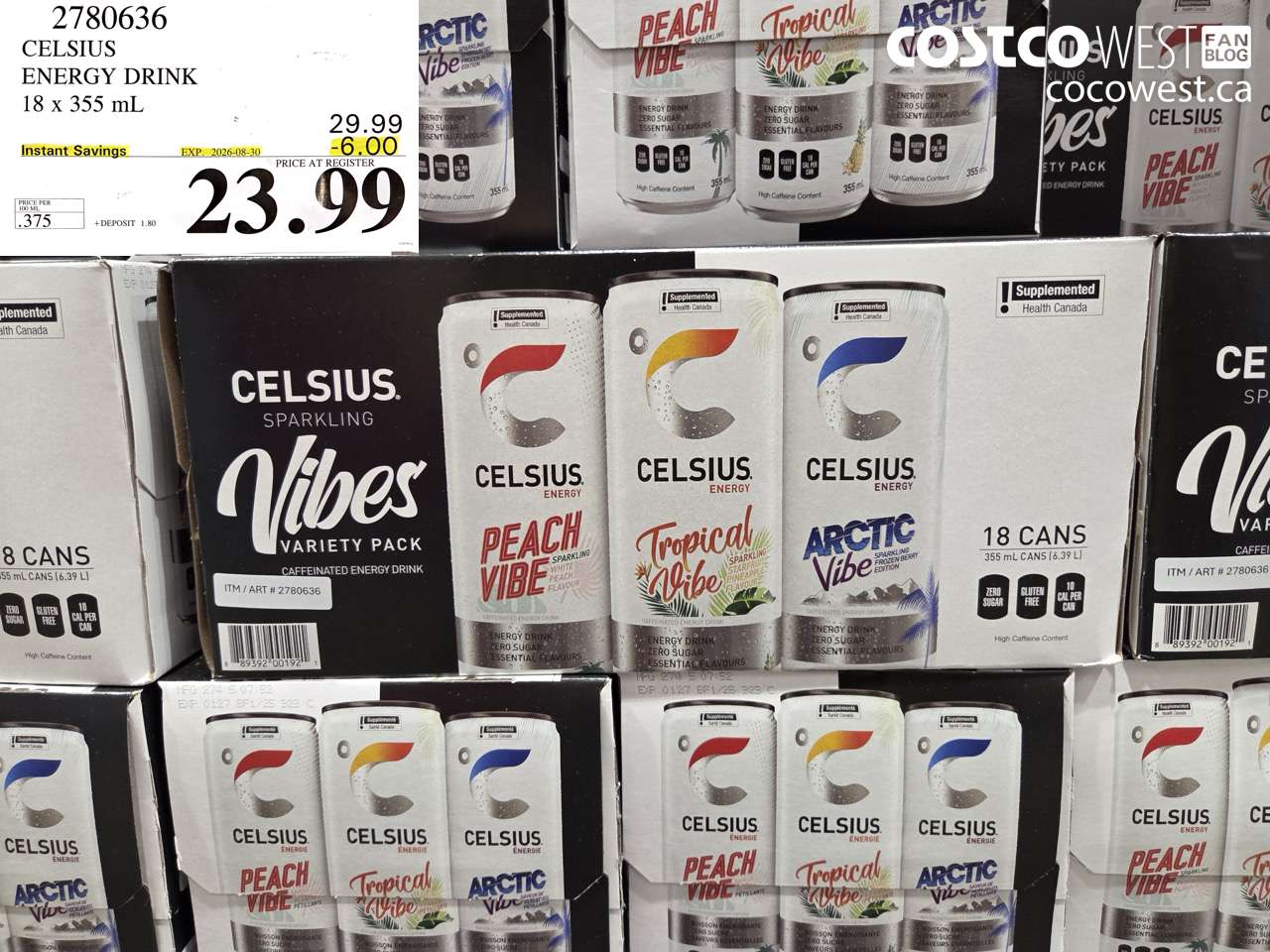 2780636 CELSIUS ENERGY DRINK 18 X 355 ML ($6.00 INSTANT SAVINGS EXPIRES ON 2026-08-30) $23.99