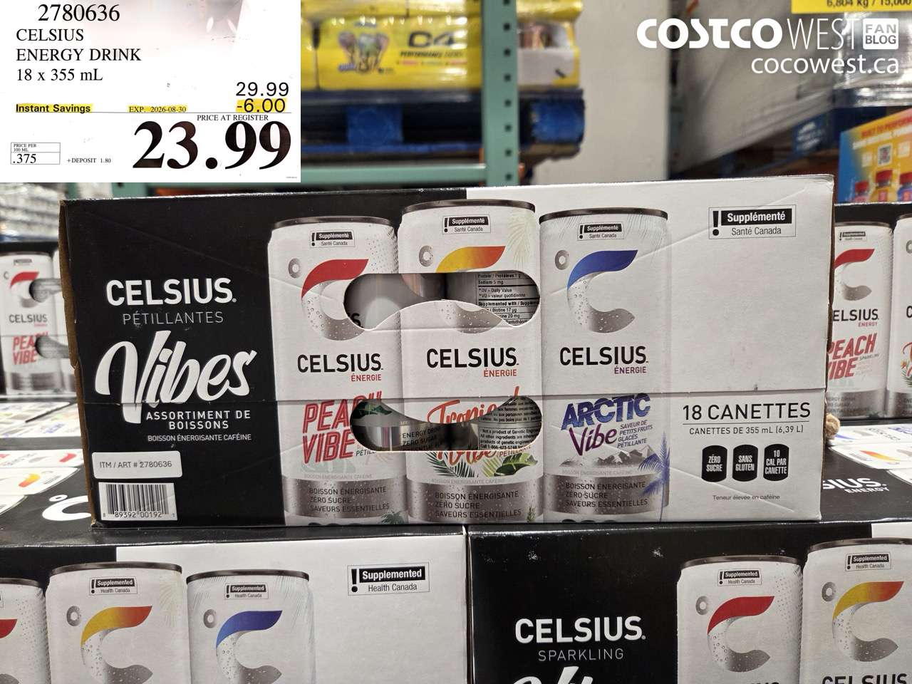 2780636 CELSIUS ENERGY DRINK 18 X 355 ML ($6.00 INSTANT SAVINGS EXPIRES ON 2026-08-30) $23.99