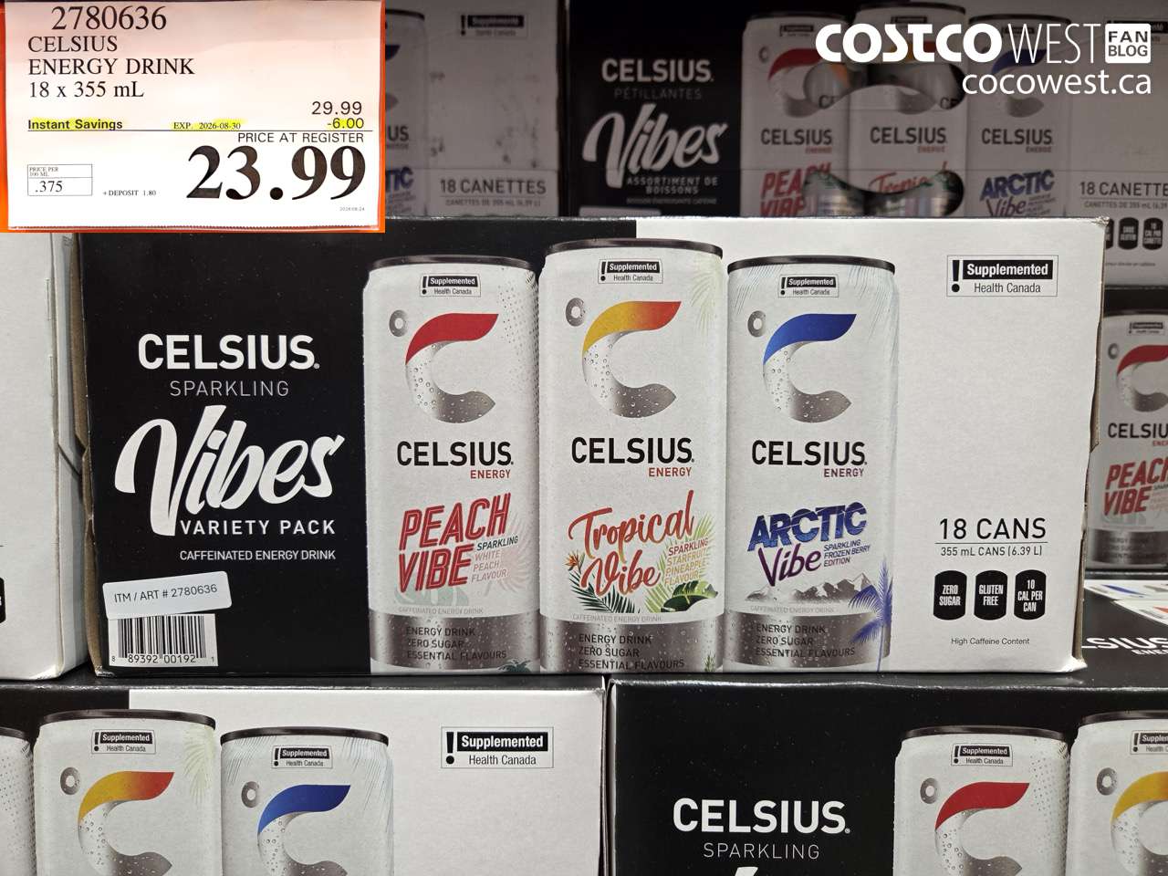 2780636 CELSIUS ENERGY DRINK 18 X 355 ML ($6.00 INSTANT SAVINGS EXPIRES ON 2026-08-30) $23.99