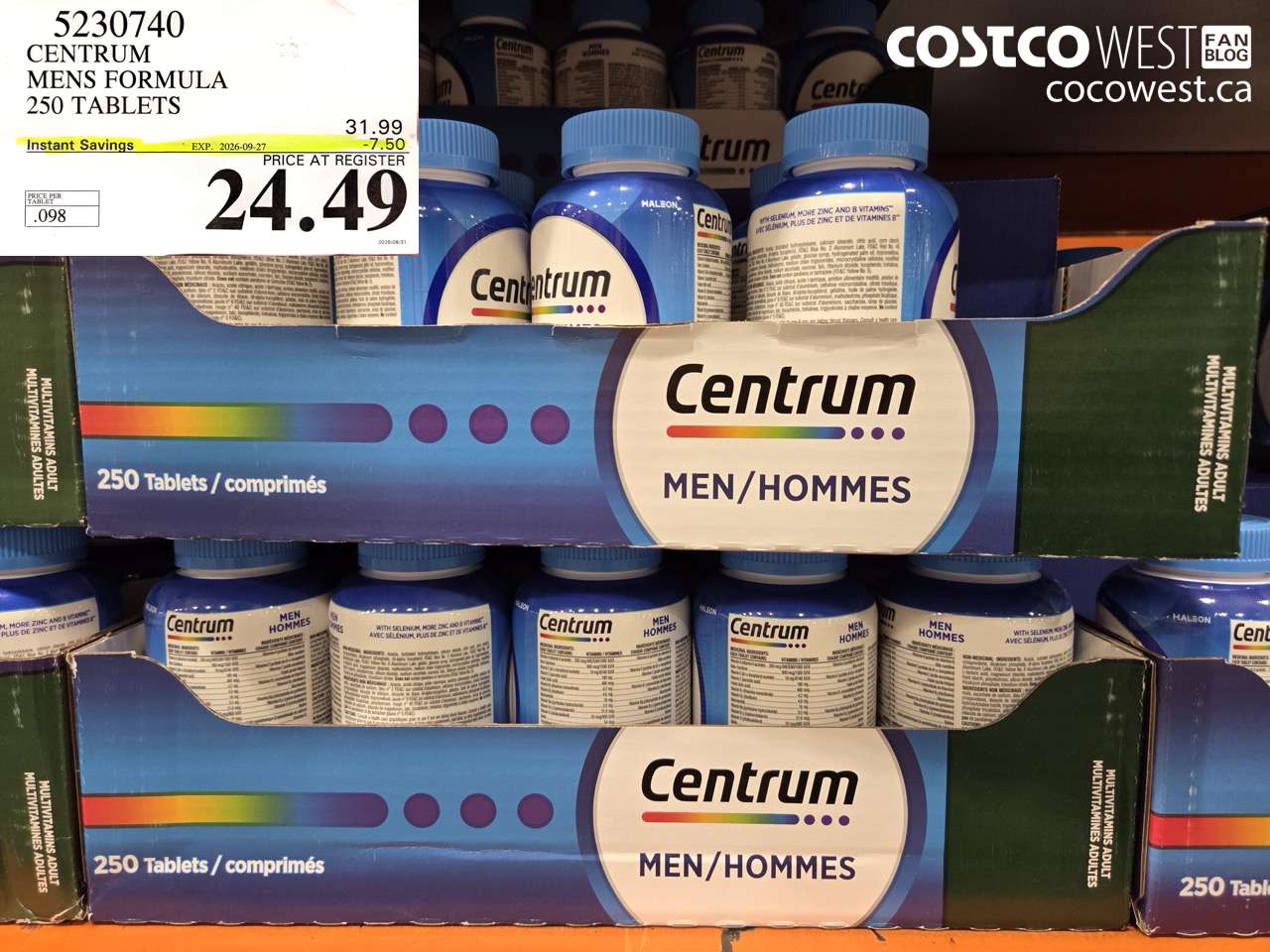 5230740 CENTRUM MENS FORMULA 250 TABLETS ($7.50 INSTANT SAVINGS EXPIRES ON 2026-09-27) $24.49