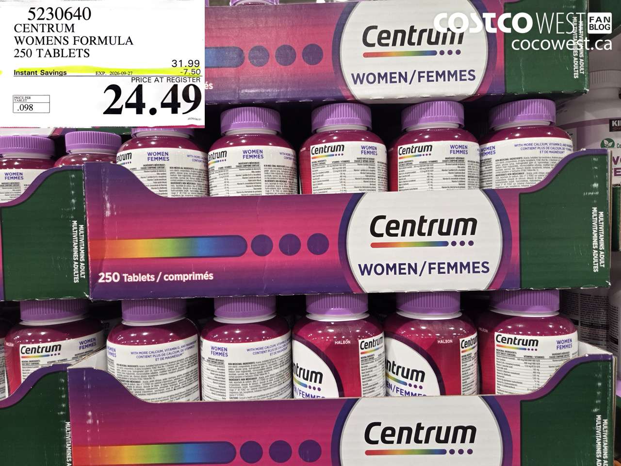 5230640 CENTRUM WOMENS FORMULA 250 TABLETS ($7.50 INSTANT SAVINGS EXPIRES ON 2026-09-27) $24.49