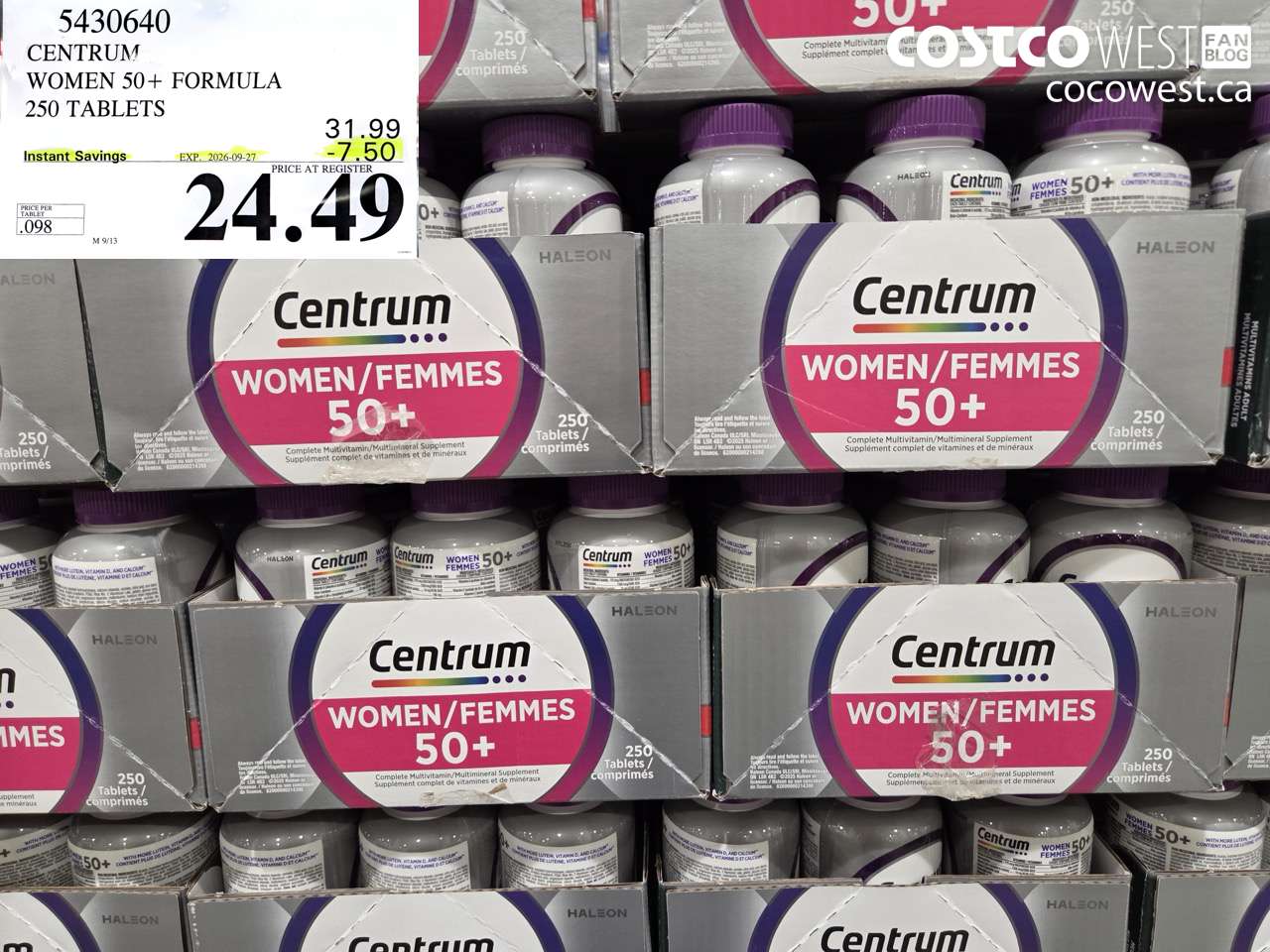 5430640 CENTRUM WOMEN 50+ FORMULA 250 TABLETS ($7.50 INSTANT SAVINGS EXPIRES ON 2026-09-27) $24.49