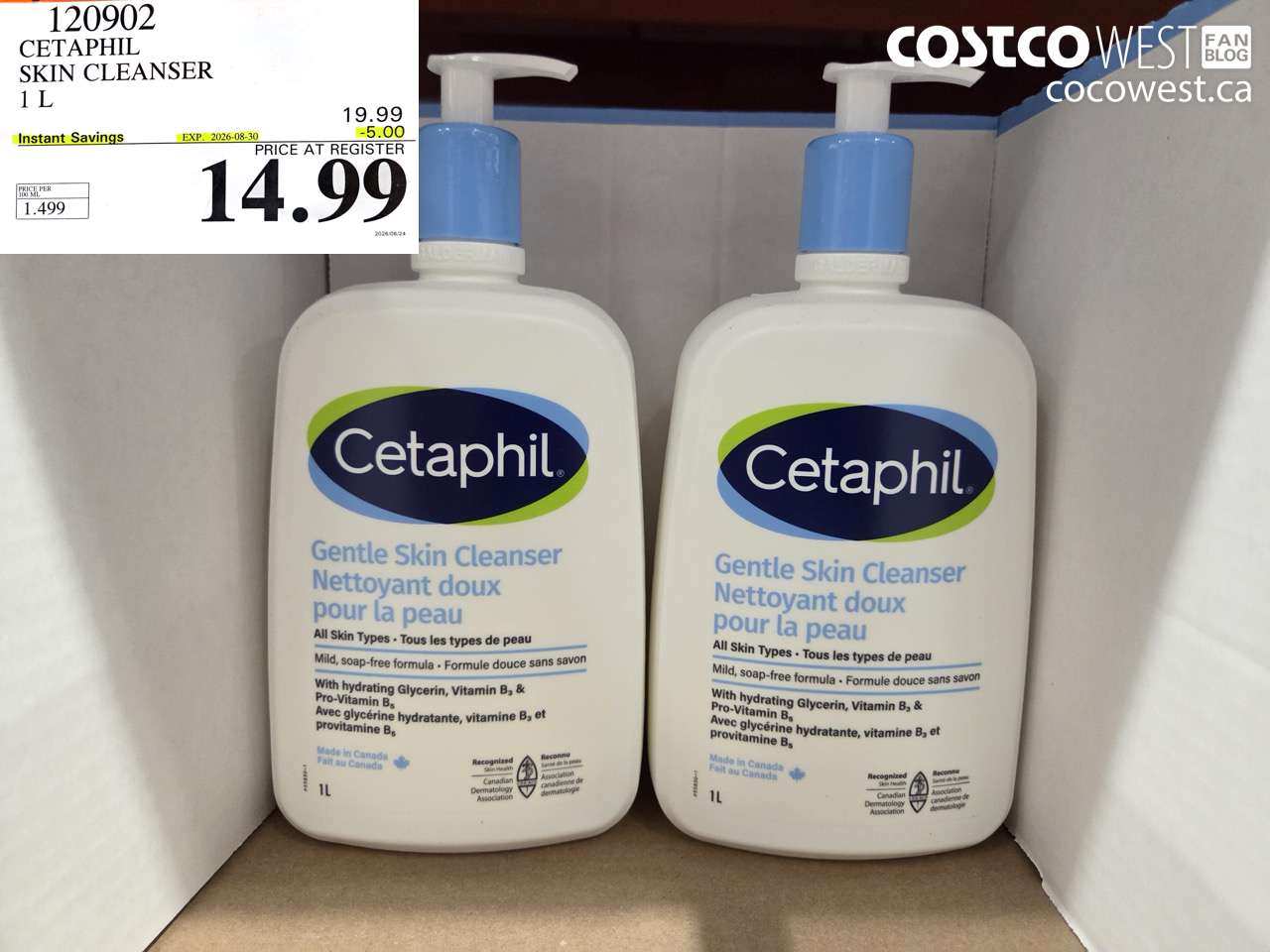 120902 CETAPHIL SKIN CLEANSER 1 L ($5.00 INSTANT SAVINGS EXPIRES ON 2026-08-30) $14.99