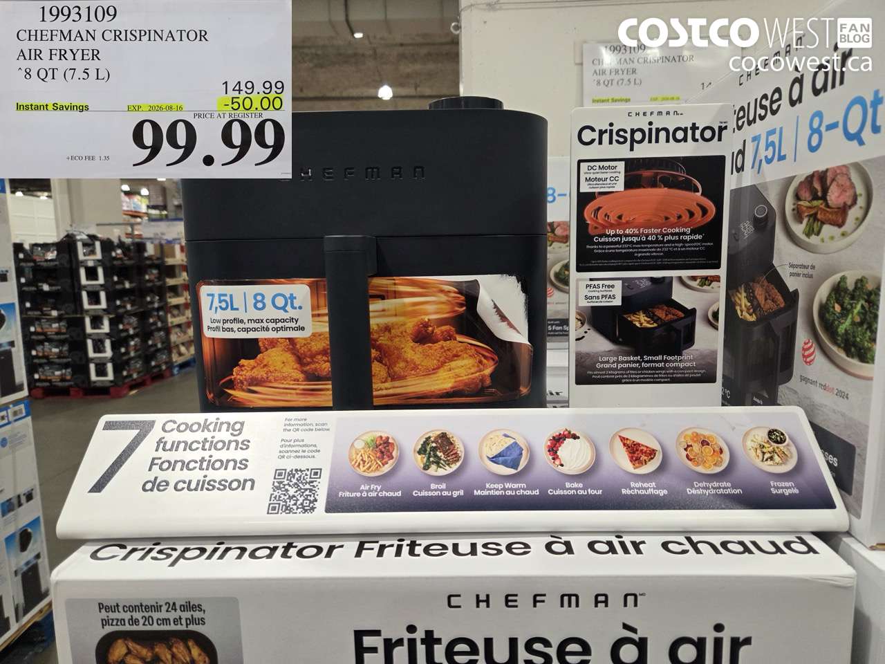 1993109 CHEFMAN CRISPINATOR AIR FRYER 8 QT (7.5 L) ($50.00 INSTANT SAVINGS EXPIRES ON 2026-08-16) $99.99