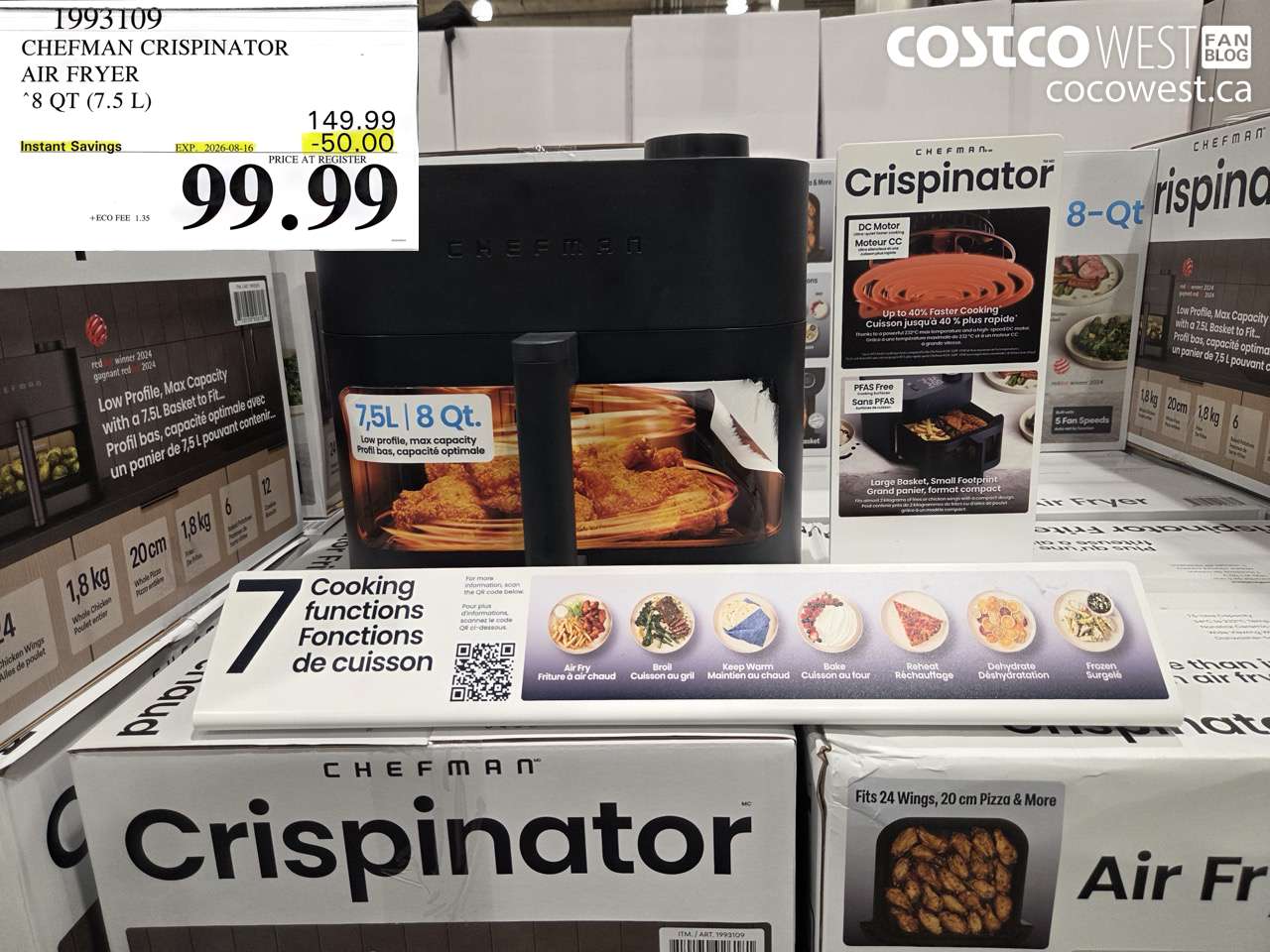 1993109 CHEFMAN CRISPINATOR AIR FRYER 8 QT (7.5 L) ($50.00 INSTANT SAVINGS EXPIRES ON 2026-08-16) $99.99