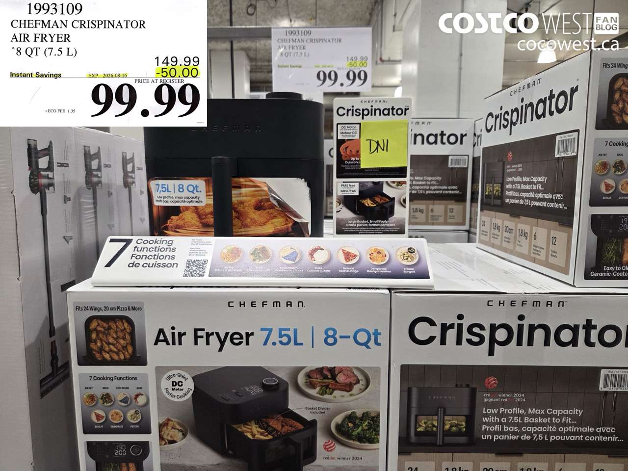 1993109 CHEFMAN CRISPINATOR AIR FRYER 8 QT (7.5 L) ($50.00 INSTANT SAVINGS EXPIRES ON 2026-08-16) $99.99